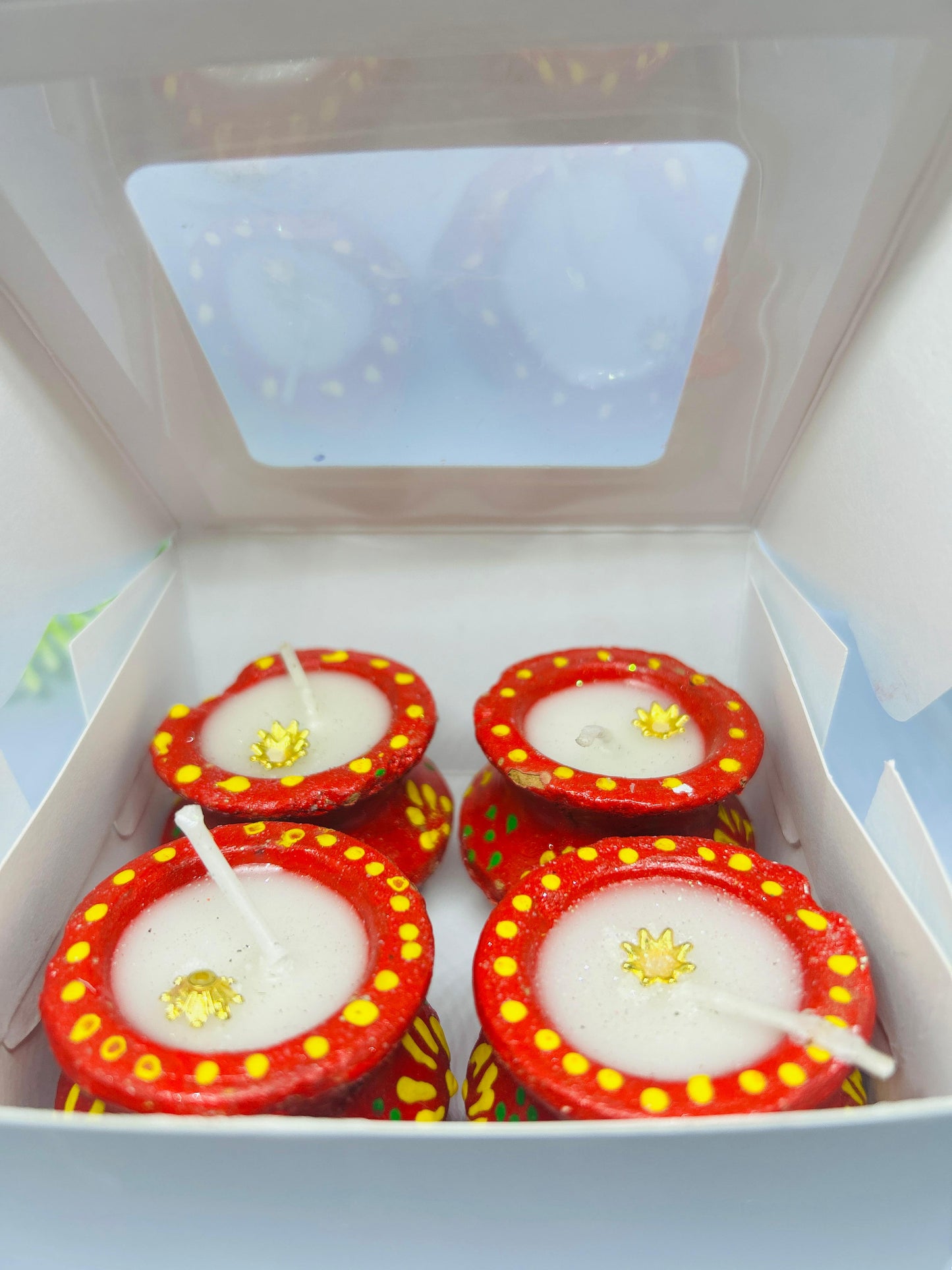 Handcrafted Decorative Diya Set of 4 | Diwali Tealight Candles for Home Decoration & Puja | Traditional Clay Diyas with Wax