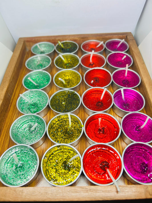 25 Pcs Colorful Gel Tealight Candle Set | Glitter Waxless Decorative Candles for Diwali, Home Décor & Festive Lighting