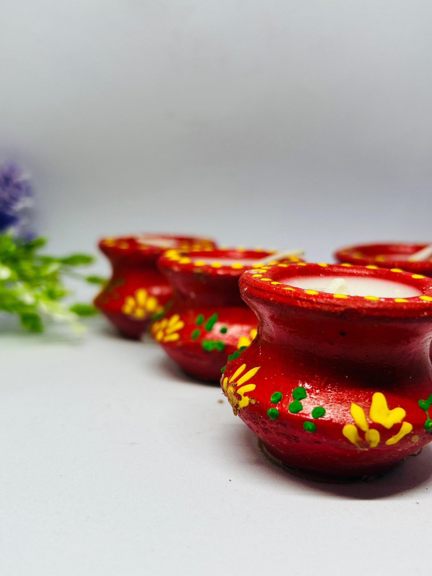 Handcrafted Decorative Diya Set of 4 | Diwali Tealight Candles for Home Decoration & Puja | Traditional Clay Diyas with Wax