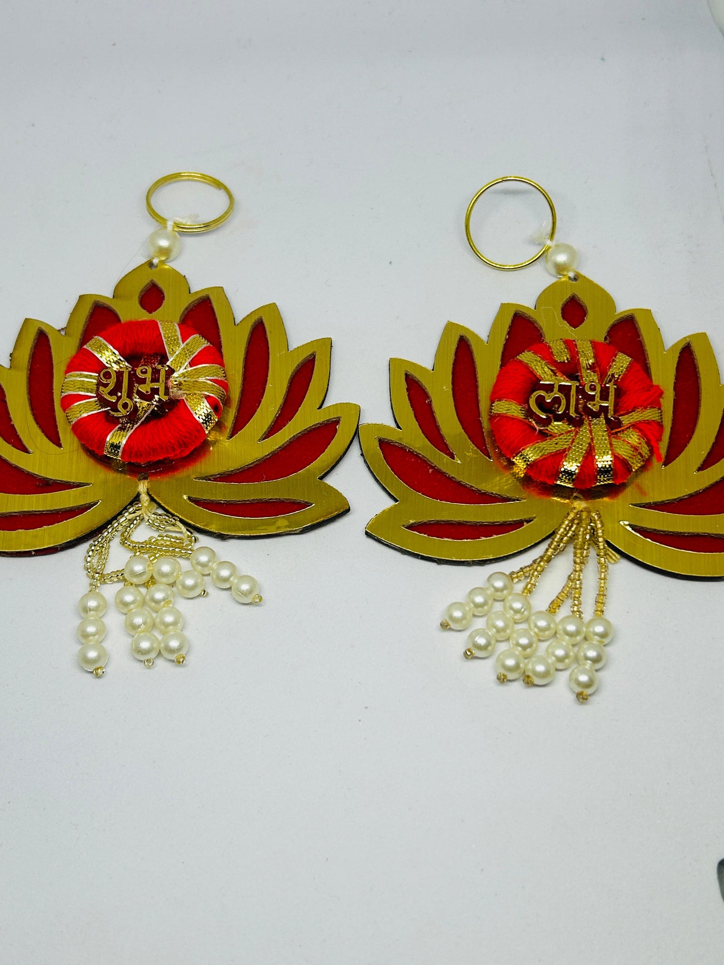 Shubh Labh Decorative Hanging Set | Lotus Design Wall Décor for Diwali & Pooja Room | Traditional Entrance Door Decoration with Pearls