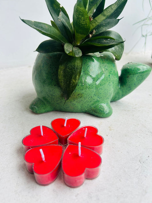 Red Heart Shape Tealight Decorative Candles – Pack of 5 | Romantic & Festive Décor