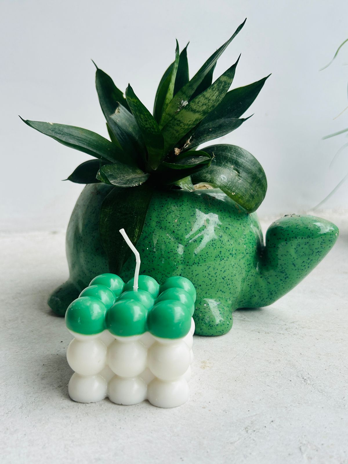 Green & White Bubble Cube Decorative Candle – Home Décor & Gifting